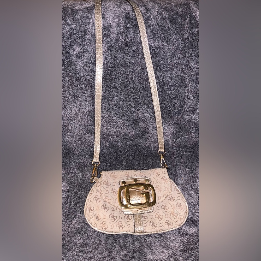 Guess Cream Crossbody Bag with Gold Accents